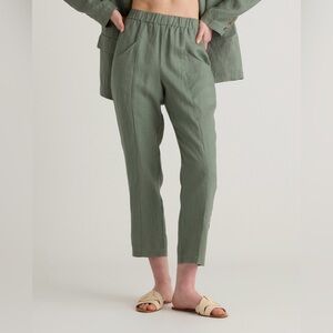 Quince 100% European Linen Pants Women M Green Tapered Ankle Pull On Pockets